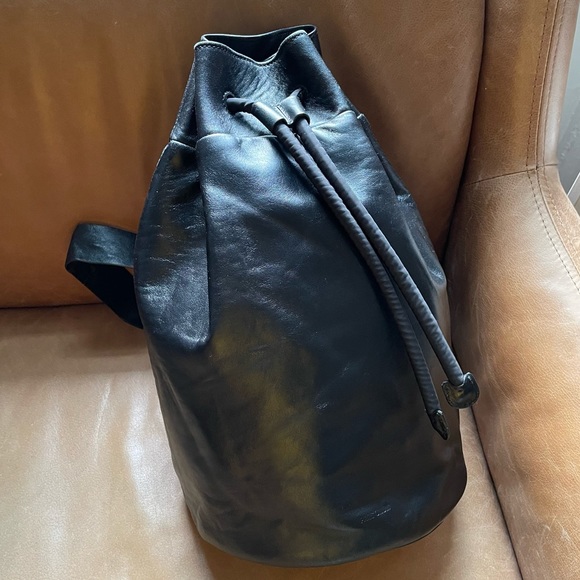 Pars Unum black leather Carbon bucket tote sling bag backpack luxe made in Italy - Picture 5 of 16